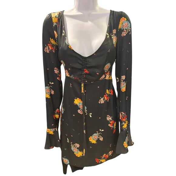 FREE PEOPLE Midnight Dress Shift Silky Short Mini Floral Dress Women's Small NWT